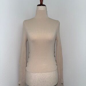Ribbed Turtleneck Sweater in Cream